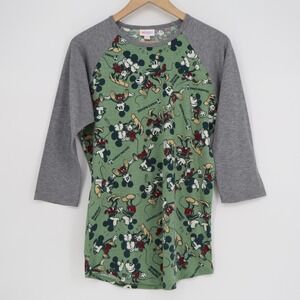 LuLaRoe Randy Disney Mickey Minnie Mouse Raglan Baseball Tee Green Grey Medium